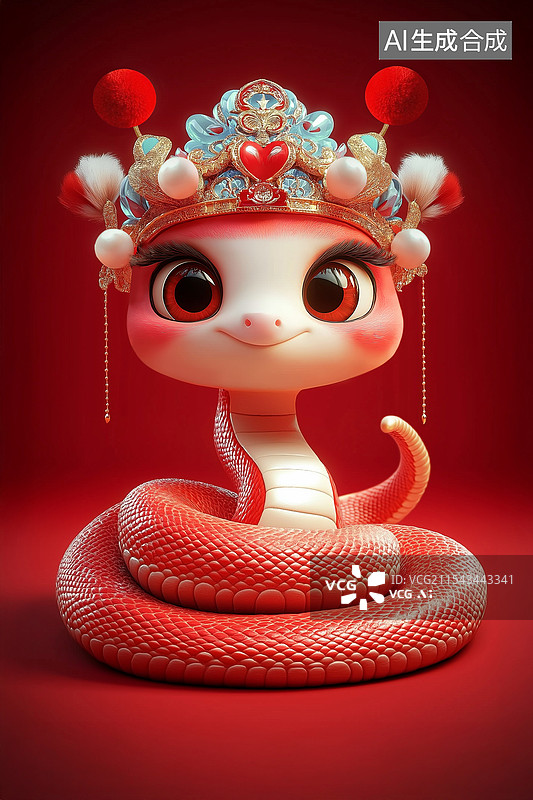 【AI数字艺术】红色背景可爱的小蛇图片素材