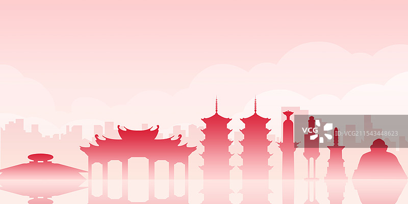 泉州红色扁平城市插画图片素材