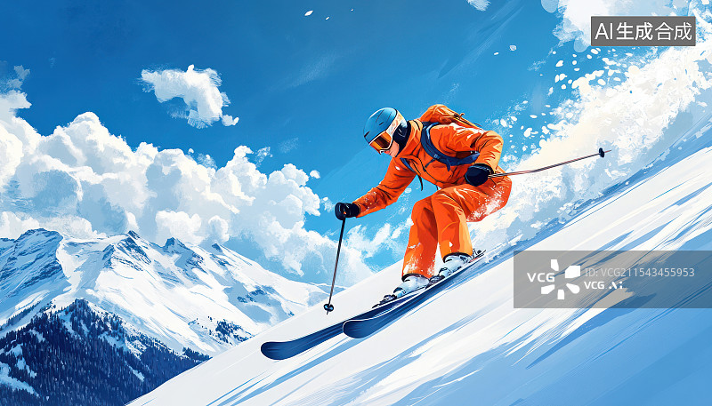 【AI数字艺术】冬季雪山极限滑雪图片素材