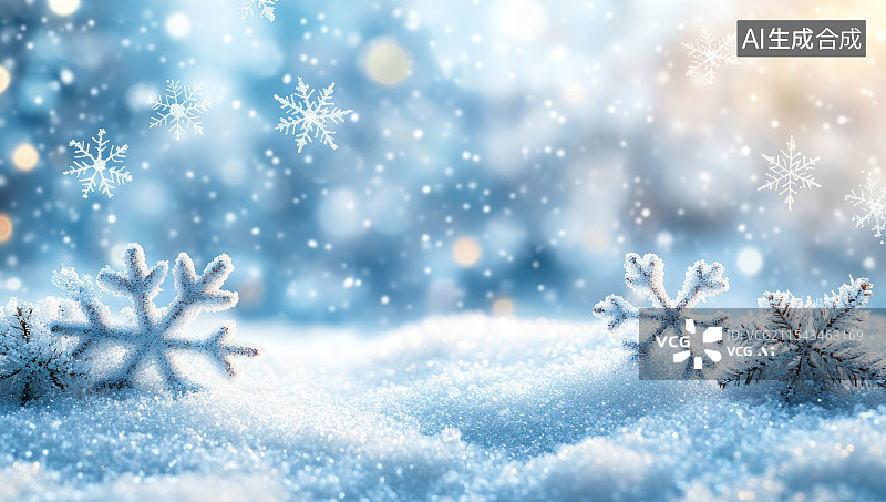 【AI数字艺术】梦幻冬日雪花背景图片素材