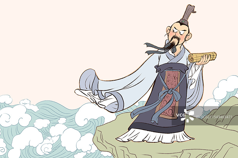 传统节日端午节屈原投汨罗江儿童插画图片素材