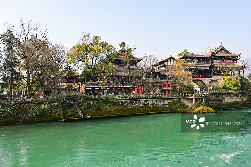 成都都江堰市南桥蒲阳河风光图片素材
