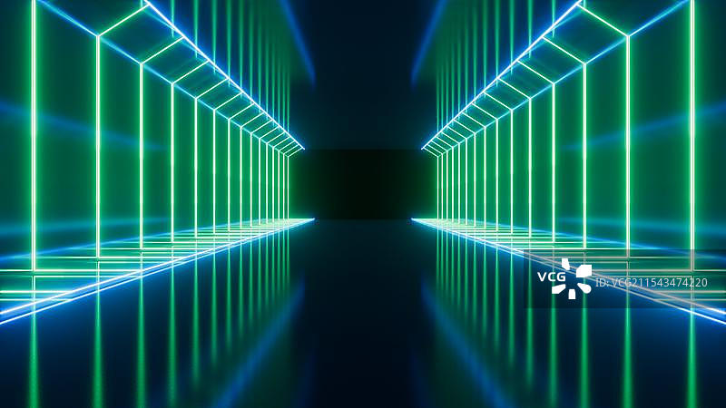 霓虹光线科技隧道背景3D渲染图片素材