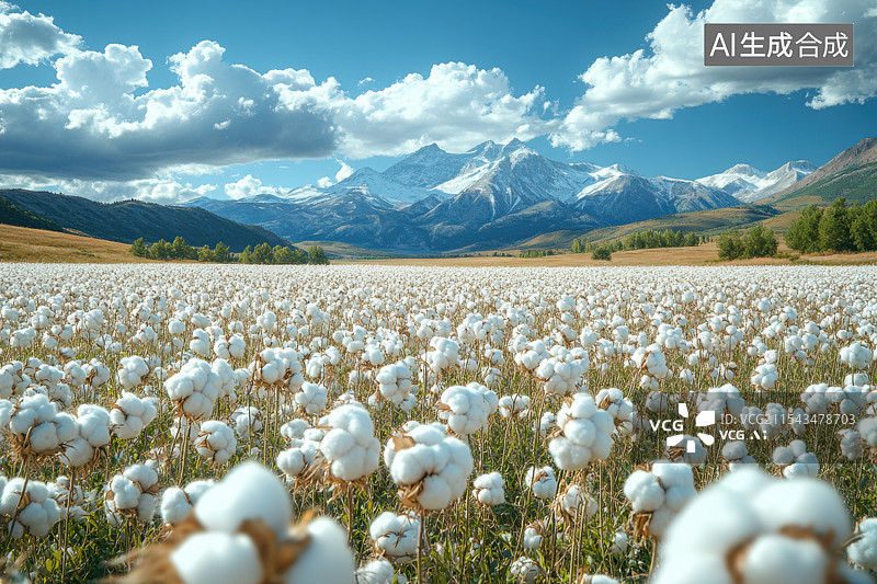 【AI数字艺术】新疆棉花农业农村田园自然风景图片素材