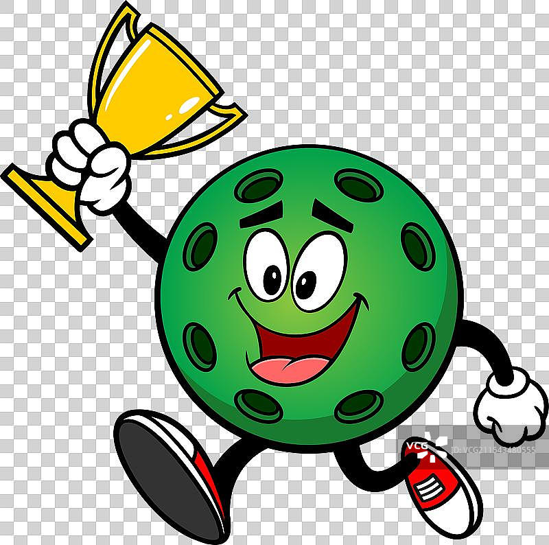 拿着奖杯的绿色乒乓球运动员奔跑图片素材