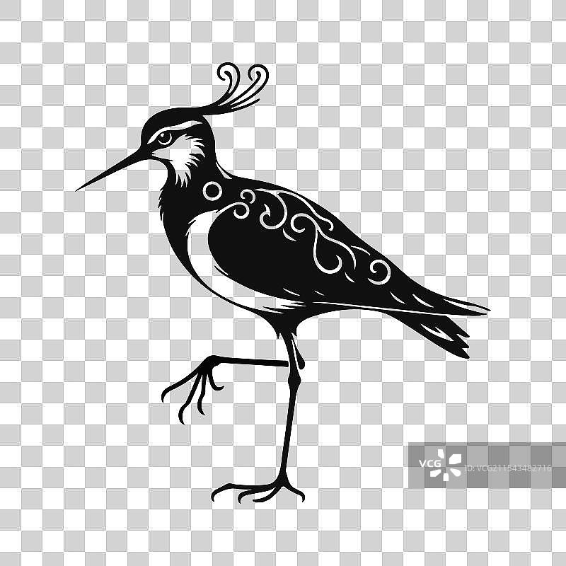 白色背景上的反嘴鹬剪影风格鸟类图片素材