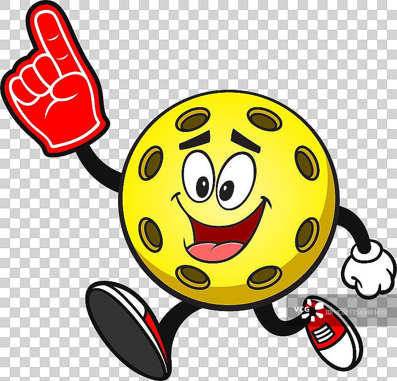 拿着泡沫手指的黄色皮克球运动员在奔跑图片素材