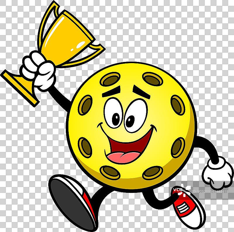 乒乓球黄球与奖杯一起奔跑图片素材