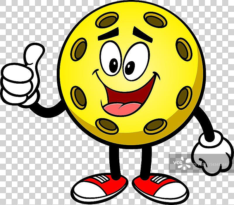 黄球的乒乓球与竖起大拇指的手势图片素材