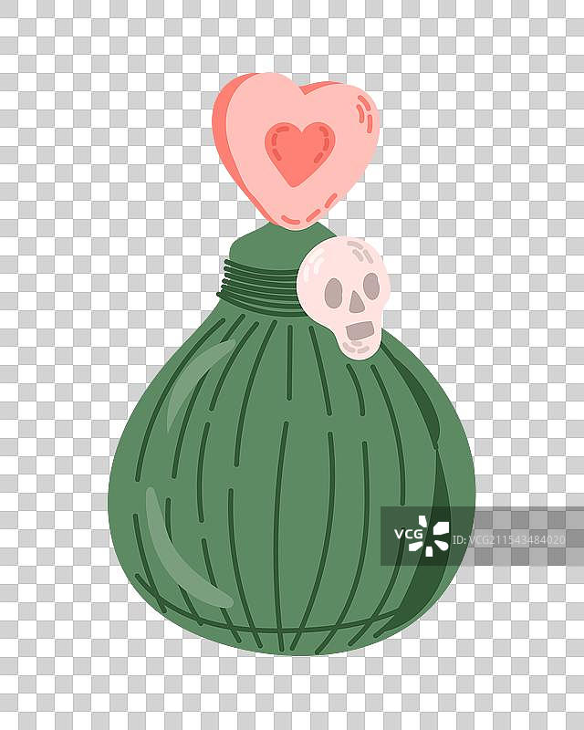 绿色药水瓶，配有粉色心形瓶塞图片素材