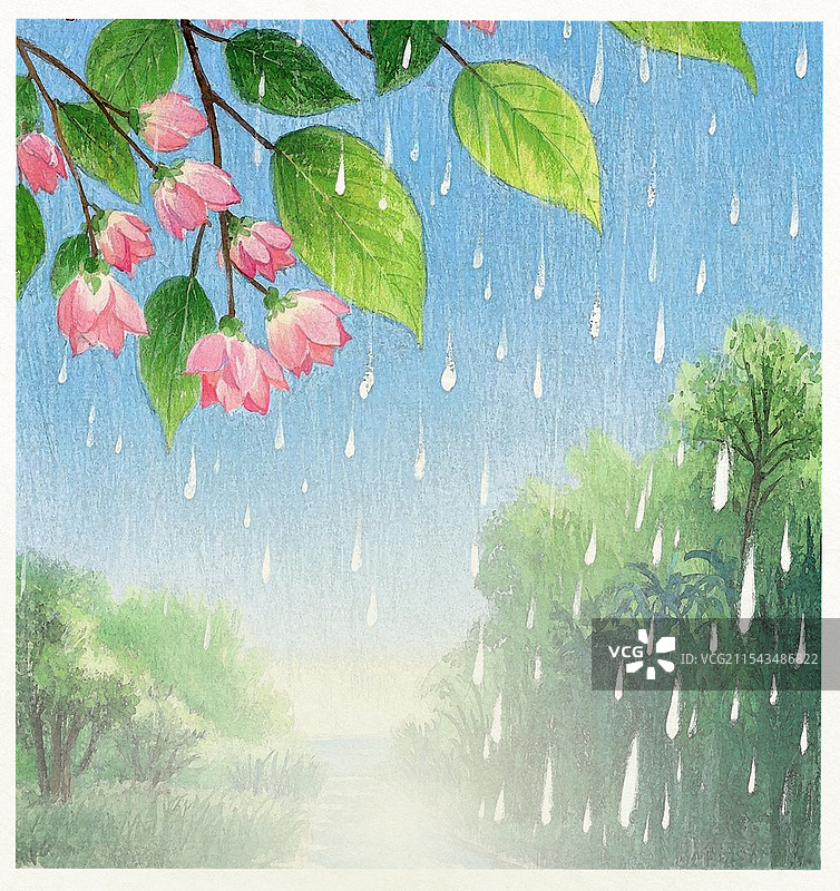 水彩手绘背景，春花开放，雨水节气图片素材