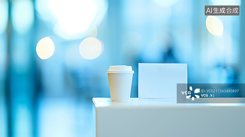 【AI数字艺术】焦点模糊的办公桌上放着一封辞职信和一杯咖啡，象征着裁员、职场转型和职业过渡，背景模糊，景深浅，并留有图片素材