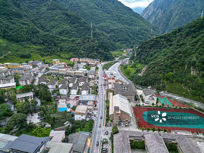 四川阿坝耿达镇航拍图片素材