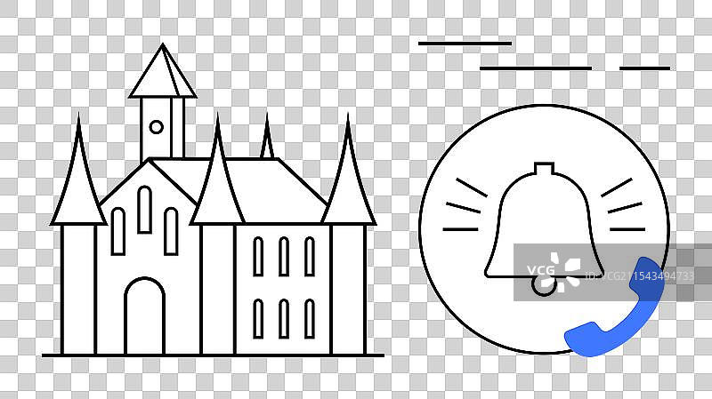 medieval castle outline with notification bell and图片素材