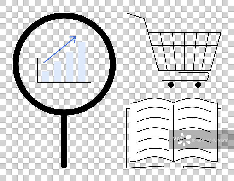 放大镜显示带购物车的图表图片素材