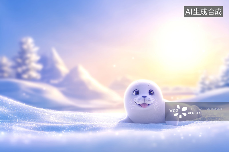 【AI数字艺术】雪地上可爱的小海豹图片素材