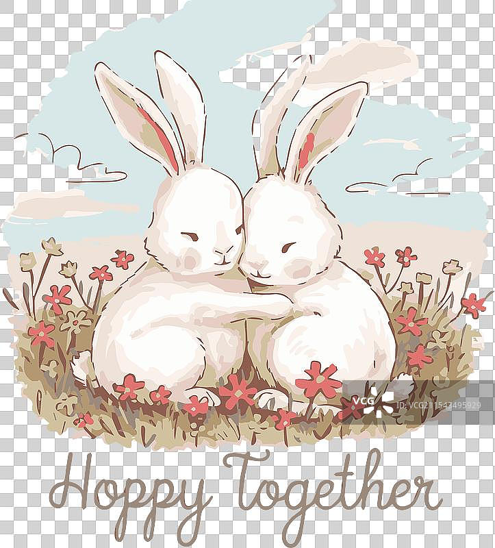 两只可爱的兔子依偎在一起图片素材