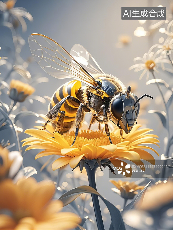 【AI数字艺术】黄金机械蜜蜂图片素材