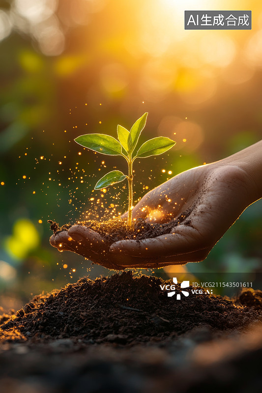 【AI数字艺术】手播种土壤中的幼苗图片素材