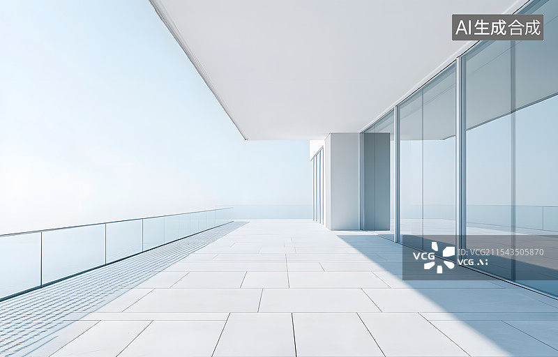 【AI数字艺术】白色极简现代建筑雨棚和地面广场无人透视海报背景图图片素材