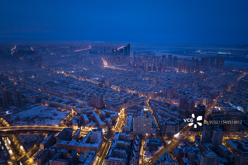 哈尔滨城市天际线俯瞰视角图片图片素材