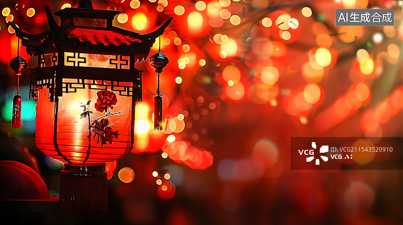 【AI数字艺术】春节元宵灯会上的红灯笼特写图片素材