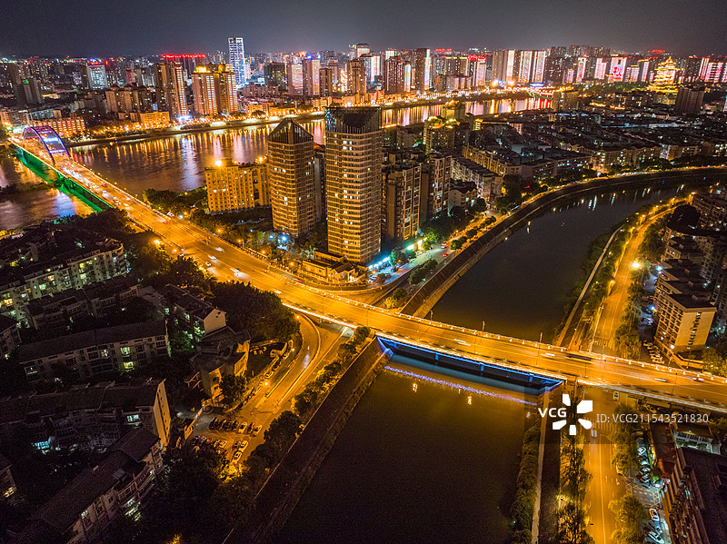 四川省绵阳市城市航拍夜景图片素材