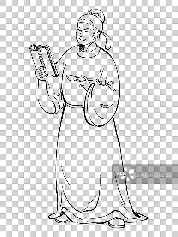 古代读书写字作画吟诗的文人诗人书生学者私塾老师政府官员白描线稿元素图片素材