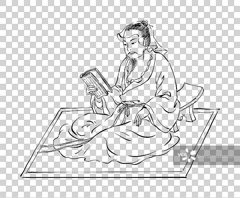 古代读书写字作画吟诗的文人诗人书生学者私塾老师政府官员白描线稿元素图片素材