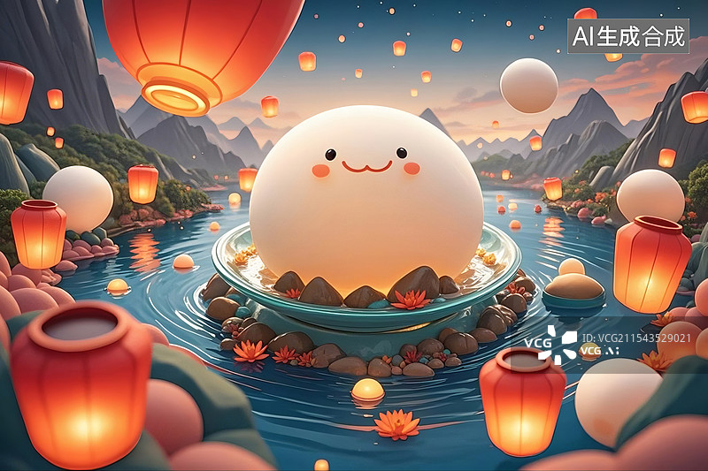 【AI数字艺术】3D元宵节汤圆图片素材