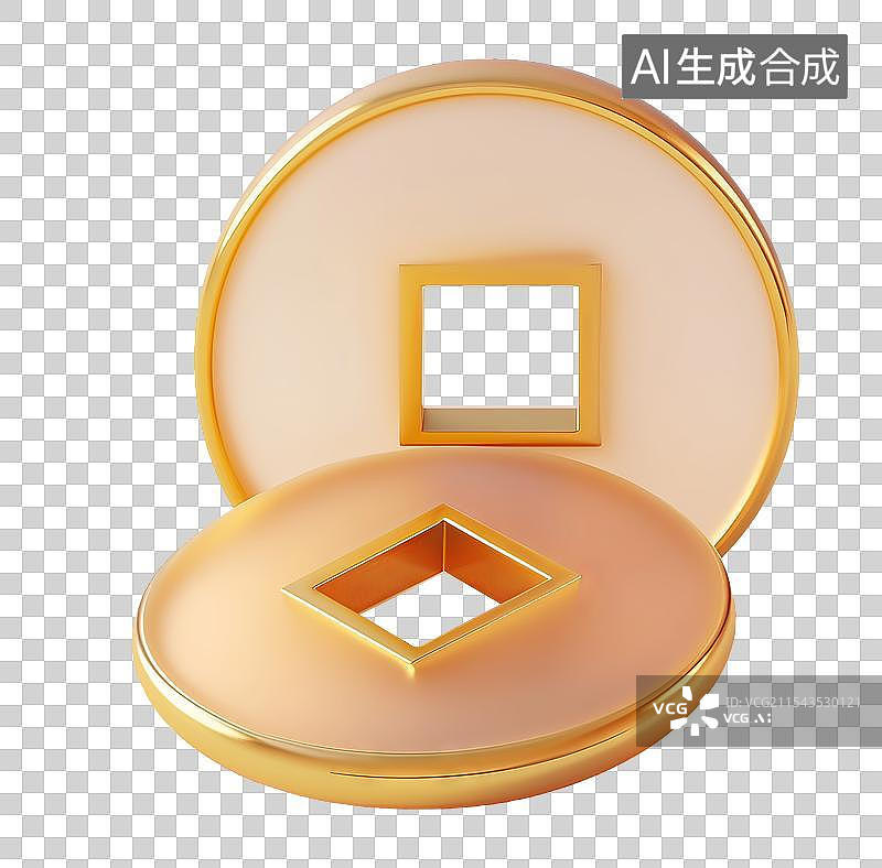 【AI数字艺术】3D羊脂玉材质铜钱免扣元素图片素材
