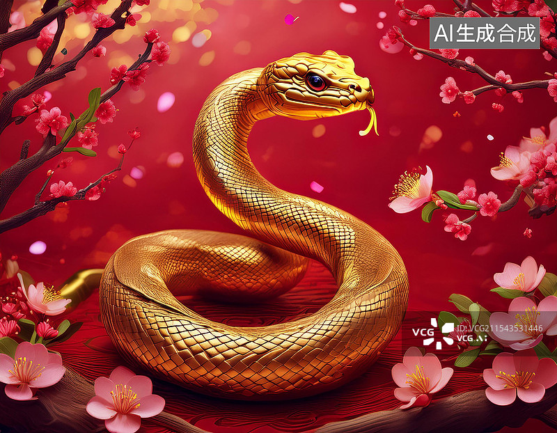 【AI数字艺术】蛇年春节主题红色喜庆3D可爱的卡通蛇背景图片素材