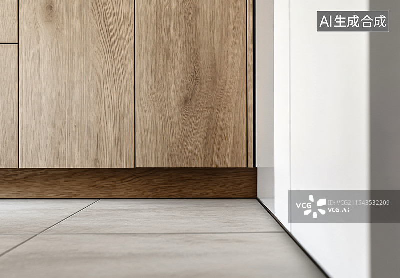 【AI数字艺术】一个极简风格的木质柜子，置于现代化的衣帽间中，提供简洁的线条和有序的储物解决方案。设计的简约性提升了图片素材