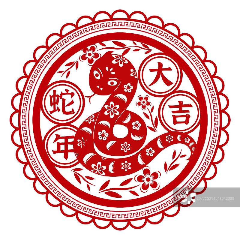 2025蛇年圆形剪纸窗贴贴纸图片素材