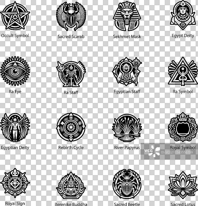 埃及文化象形文字风格图标合集图片素材