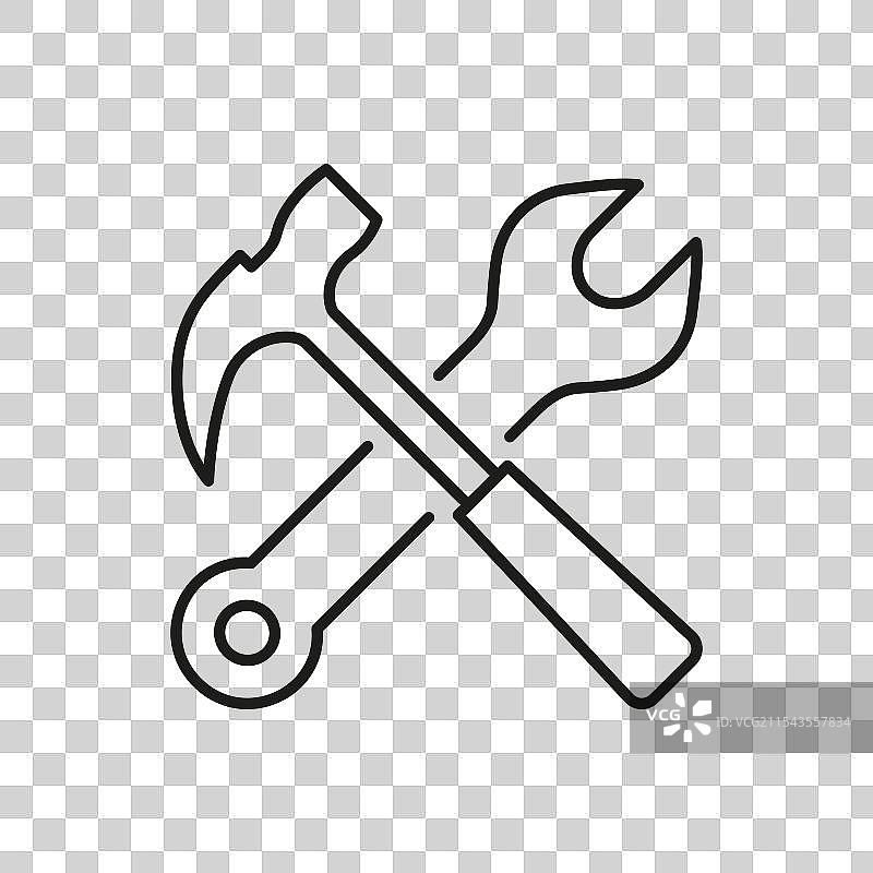 建筑和施工用的锤子和扳手线条图标图片素材