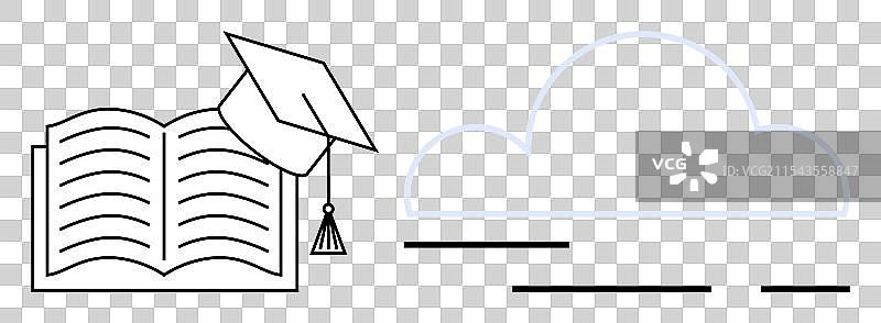 打开的书与毕业帽和抽象云彩图片素材