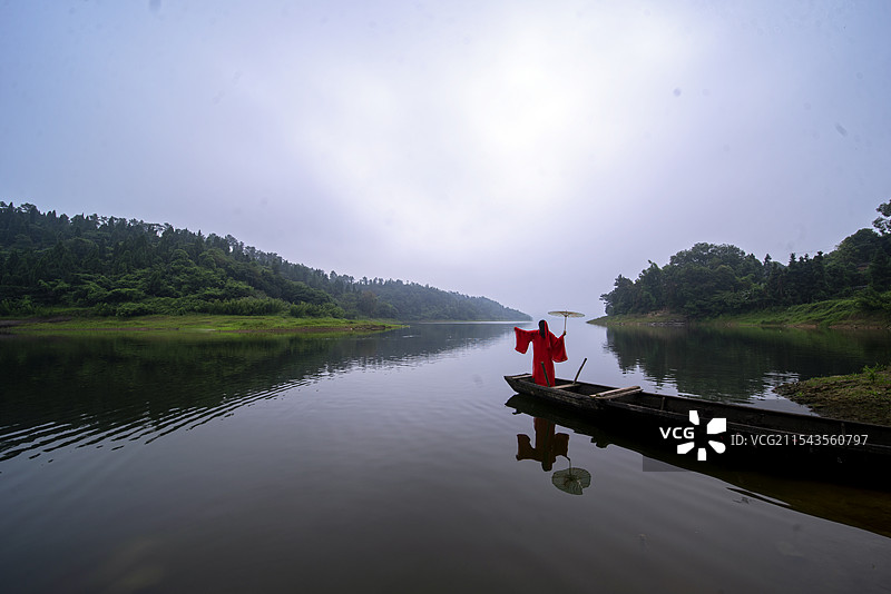 隆昌市古宇湖风景和荷花，老鹰岩图片素材