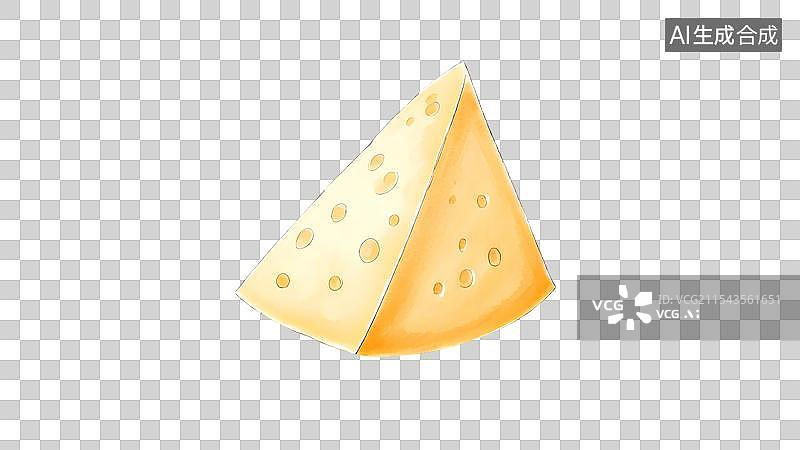 【AI数字艺术】治愈系手绘插画，一块奶酪，芝士，奶制品，烘焙原材料免抠元素图片素材