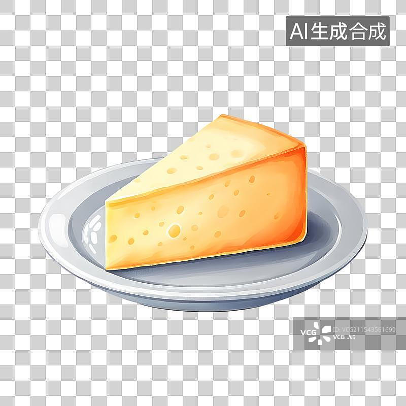 【AI数字艺术】治愈系手绘插画，一块奶酪，芝士，奶制品，烘焙原材料免抠元素图片素材
