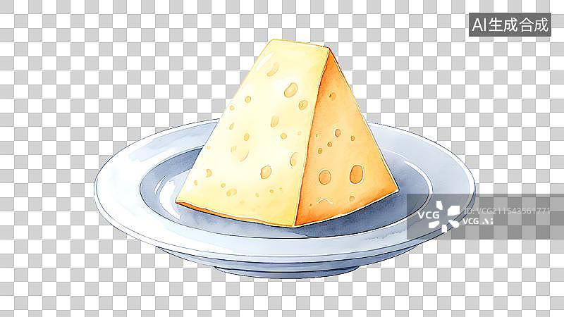 【AI数字艺术】治愈系手绘插画，一块奶酪，芝士，奶制品，烘焙原材料免抠元素图片素材