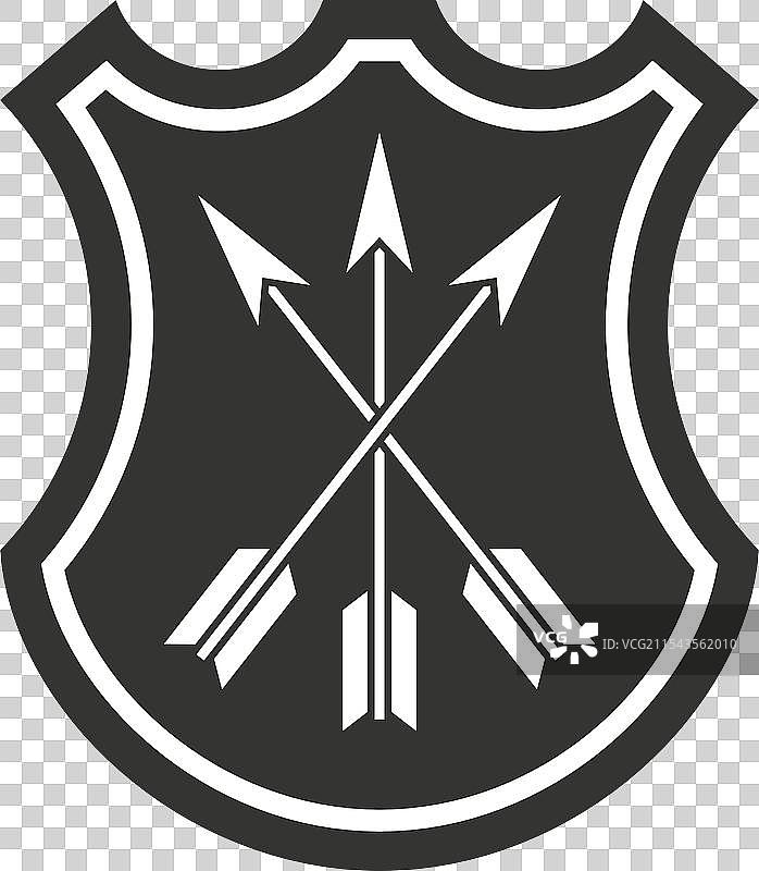 带箭头的黑色盾牌标志，象征古老的保护图片素材