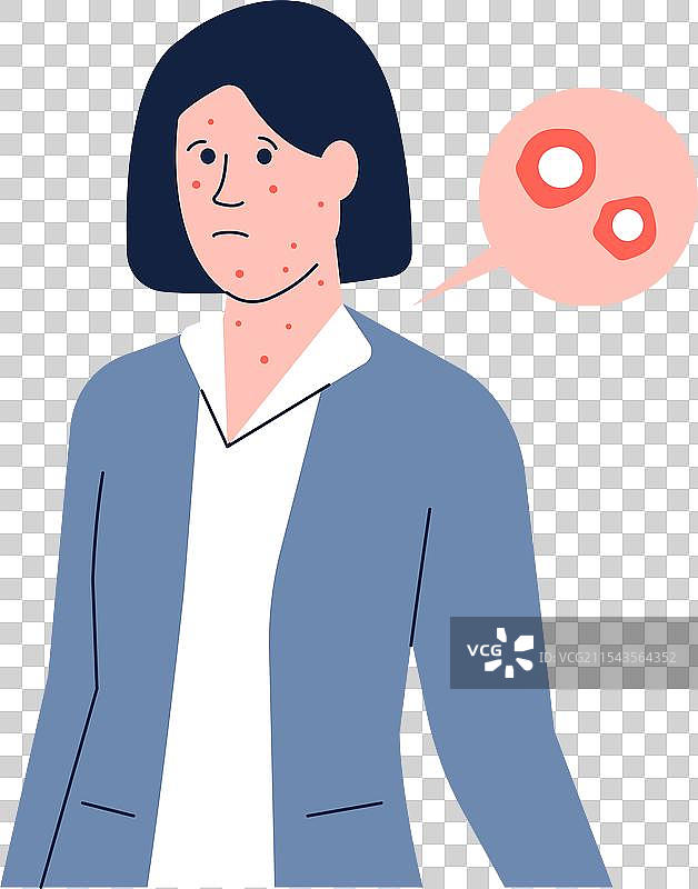 脖子上有红色皮疹的女性图片素材