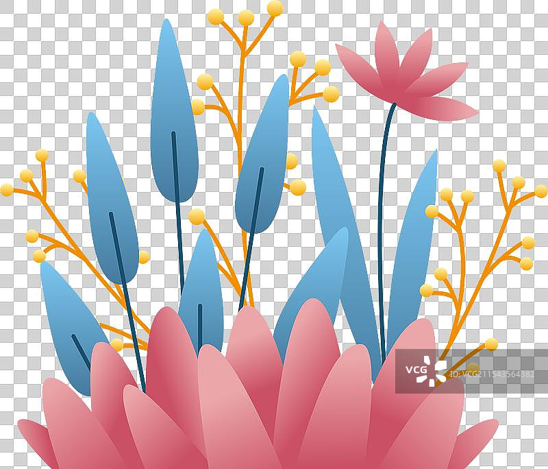 一个色彩斑斓的花园，盛开着蓝色和粉色的花朵图片素材