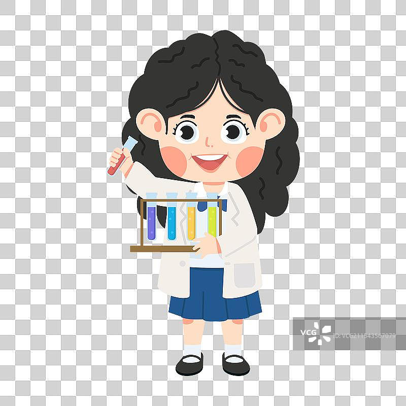 小学生科学家手持装有实验的托盘图片素材