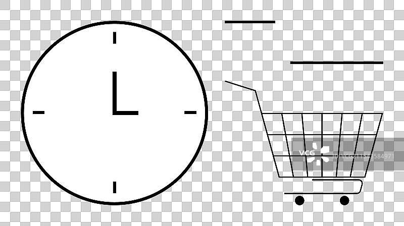 时钟和购物车象征着时间紧迫性图片素材
