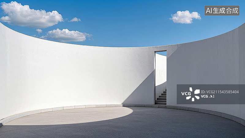 【AI数字艺术】蓝天白云环绕的圆形建筑开放空间图片素材