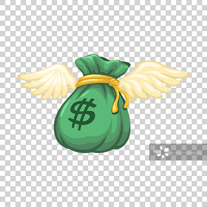 飞翔的带翅膀的钱袋卡通图案图片素材