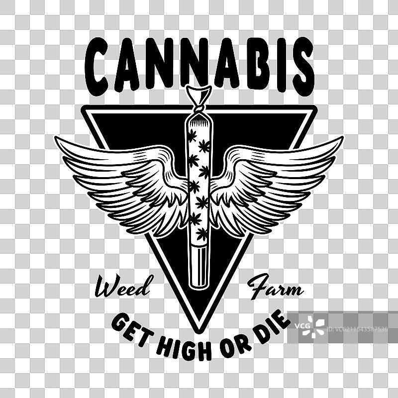 marijuana spliff with wings emblem图片素材