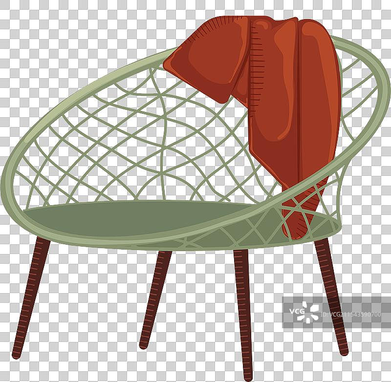 绿色网状设计的椅子上放着一条毯子图片素材
